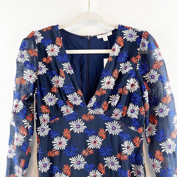 Ella Moss Every Embroidered Zoelie V Neck Chiffon Floral Mini Dress Blue XS - Picture 7 of 16
